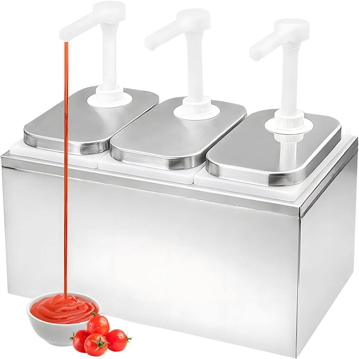 6L Stainless Steel Sauce Dispenser Pump with 3 Jars