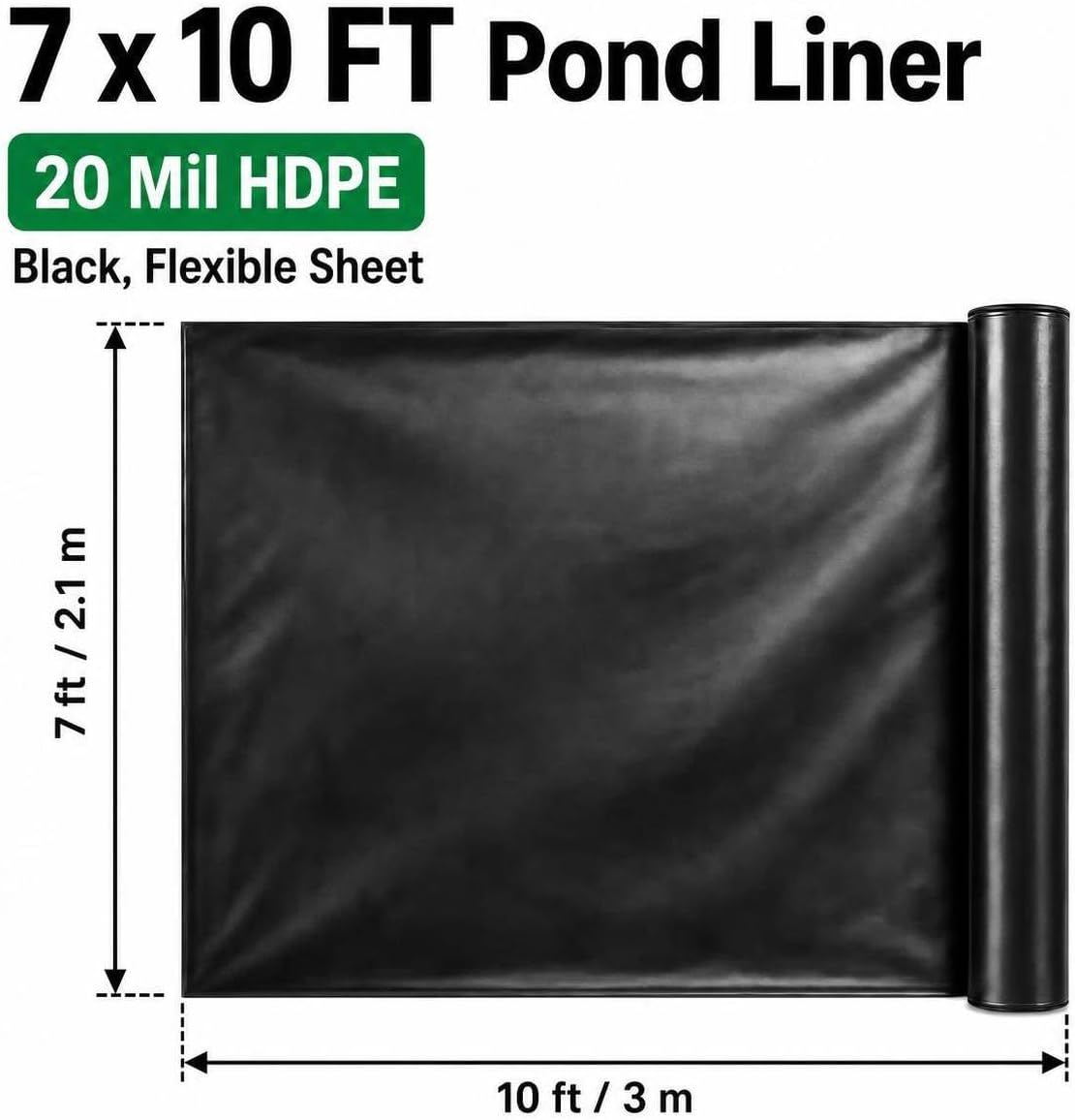 7 x 10 FT Pond Liner, 20 Mil HDPE Pond Liners for Outdoor Ponds