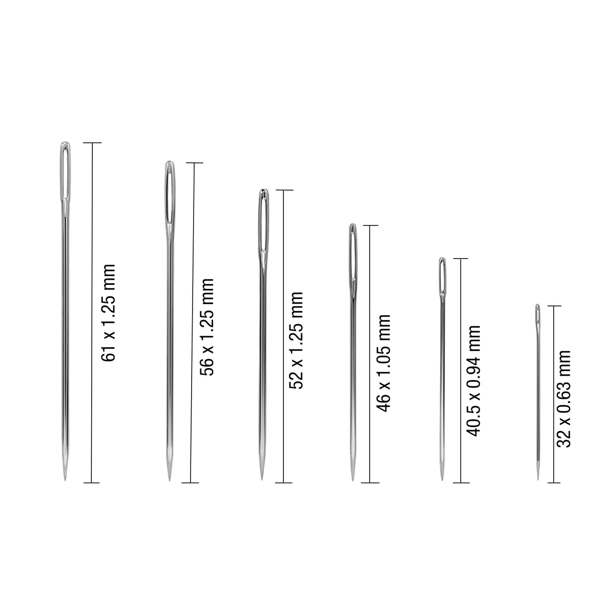 50ct Assorted Large Eye Needles for Hand Sewing, Self-Threading Sewing Needles, 6 Sizes