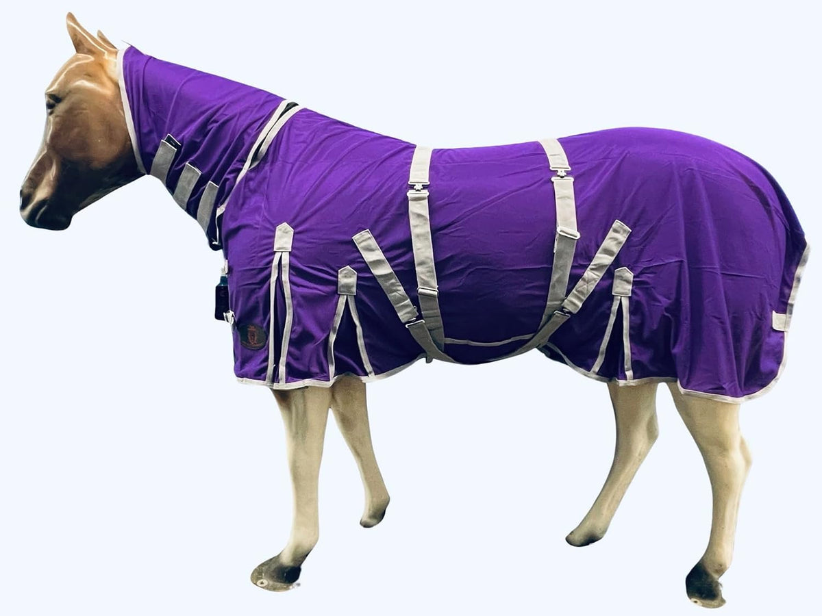 Heavy Duty Horse Fly Sheet with Neck and Detachable Belly Band | Summer Sheet (78, Purple)