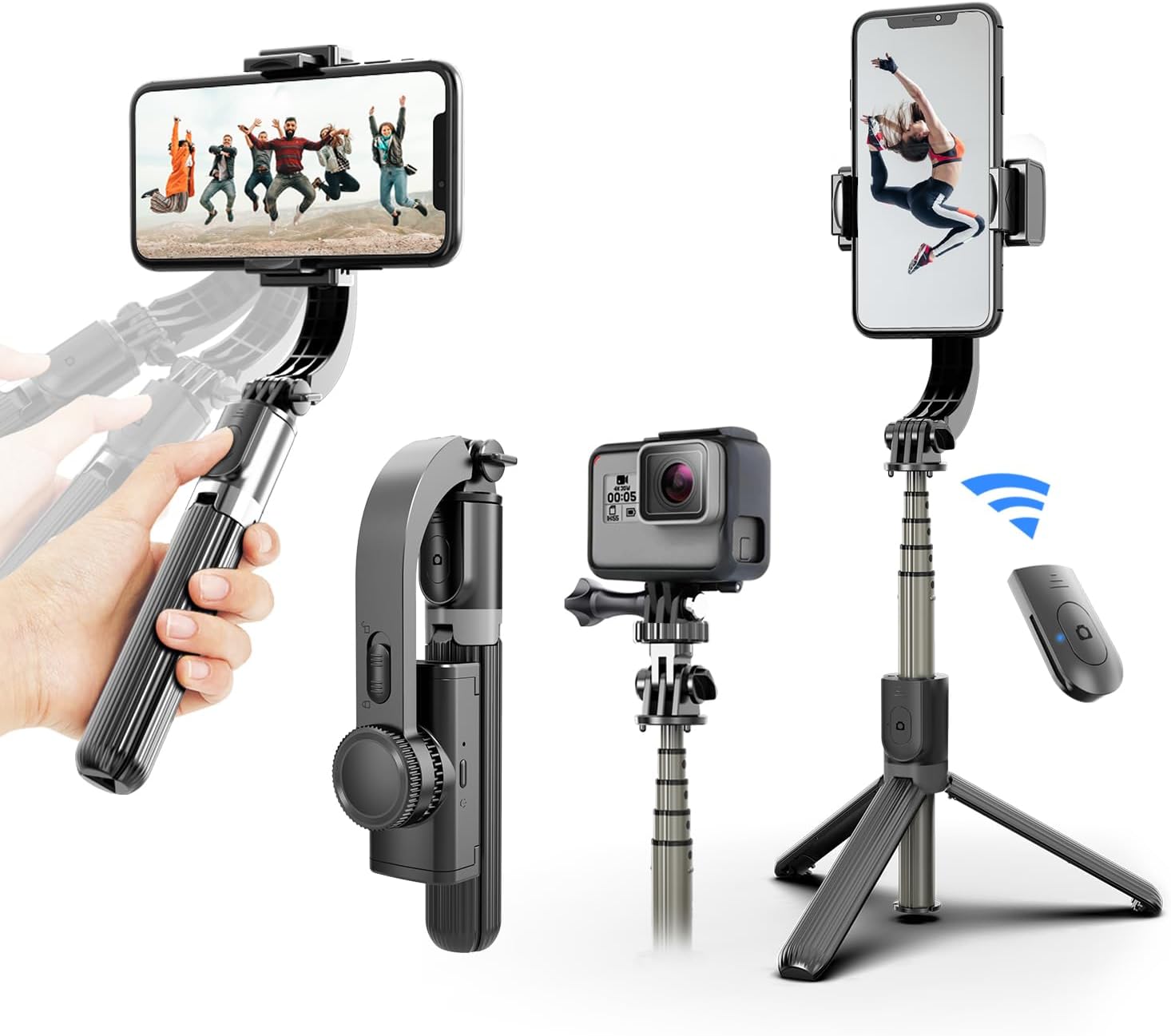 Gimbal Stabilizer for Smartphone ，with Retractable Selfie Stick and Tripod，1-Axis Multifunction Remote 360°Automatic