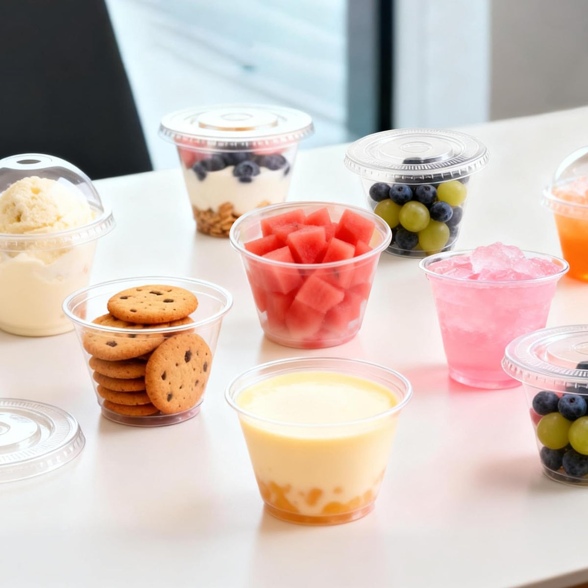 9 oz Plastic Cups with Lids 50 Pack, Disposable Clear Cups with Lid