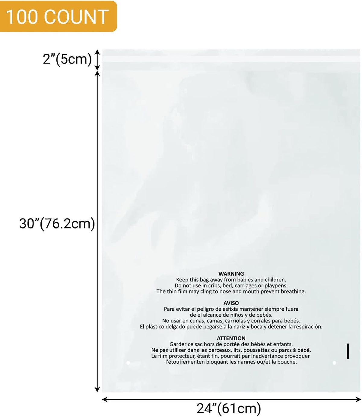 100 Count 24x30 Inch Self Seal Clear Poly Bags