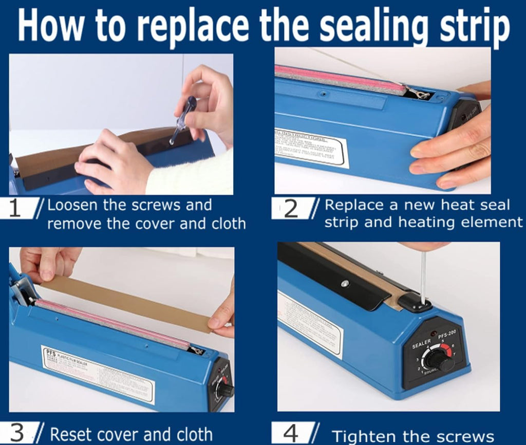 8 Inch Impulse Heat Sealer, Manual Poly Machine for Plastic Bags PE PP Bags with Extra Replace Element Grip