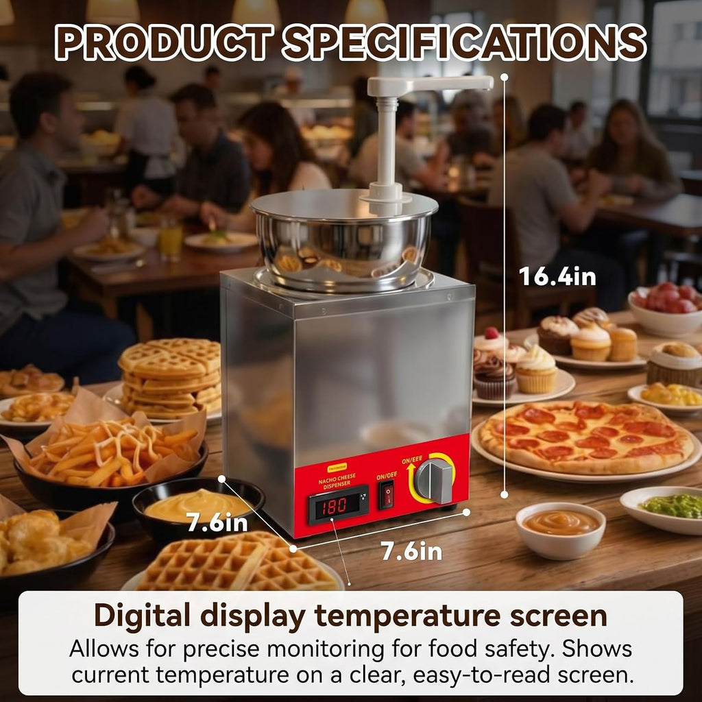 4.6Qt Nacho Cheese Dispenser with Pump, Nacho Cheese Warmer Digital Display