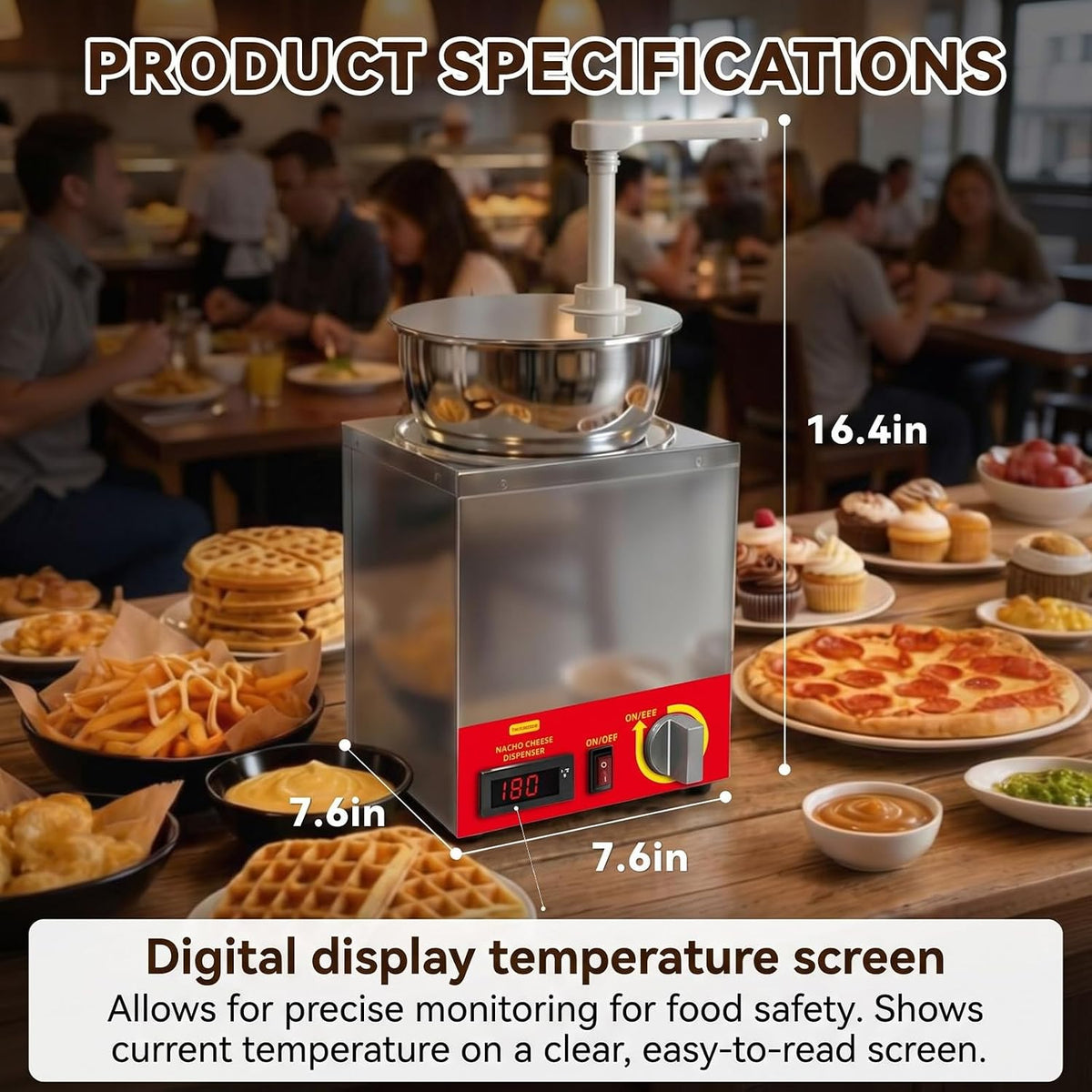 4.6Qt Nacho Cheese Dispenser with Pump, Nacho Cheese Warmer Digital Display