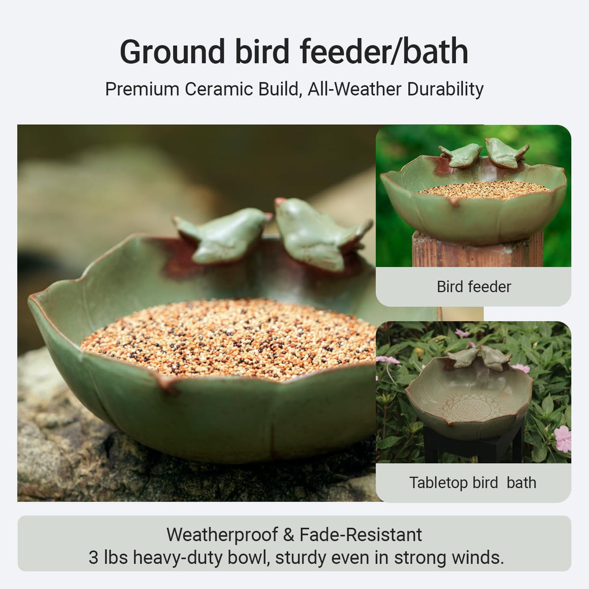 10.1" Solar Powered Bubbler Fountain Bird Bath Bowl for Outdoors