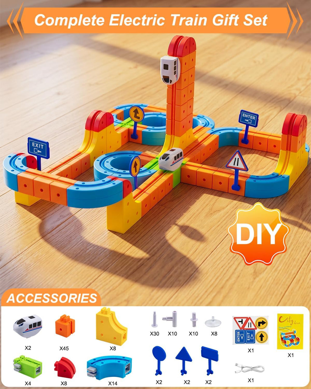 Electric Train Set for Kids, 3D Cube Track with Gravity-Defying Loop | 147pcs Track Building Cube Set with 2 Electric