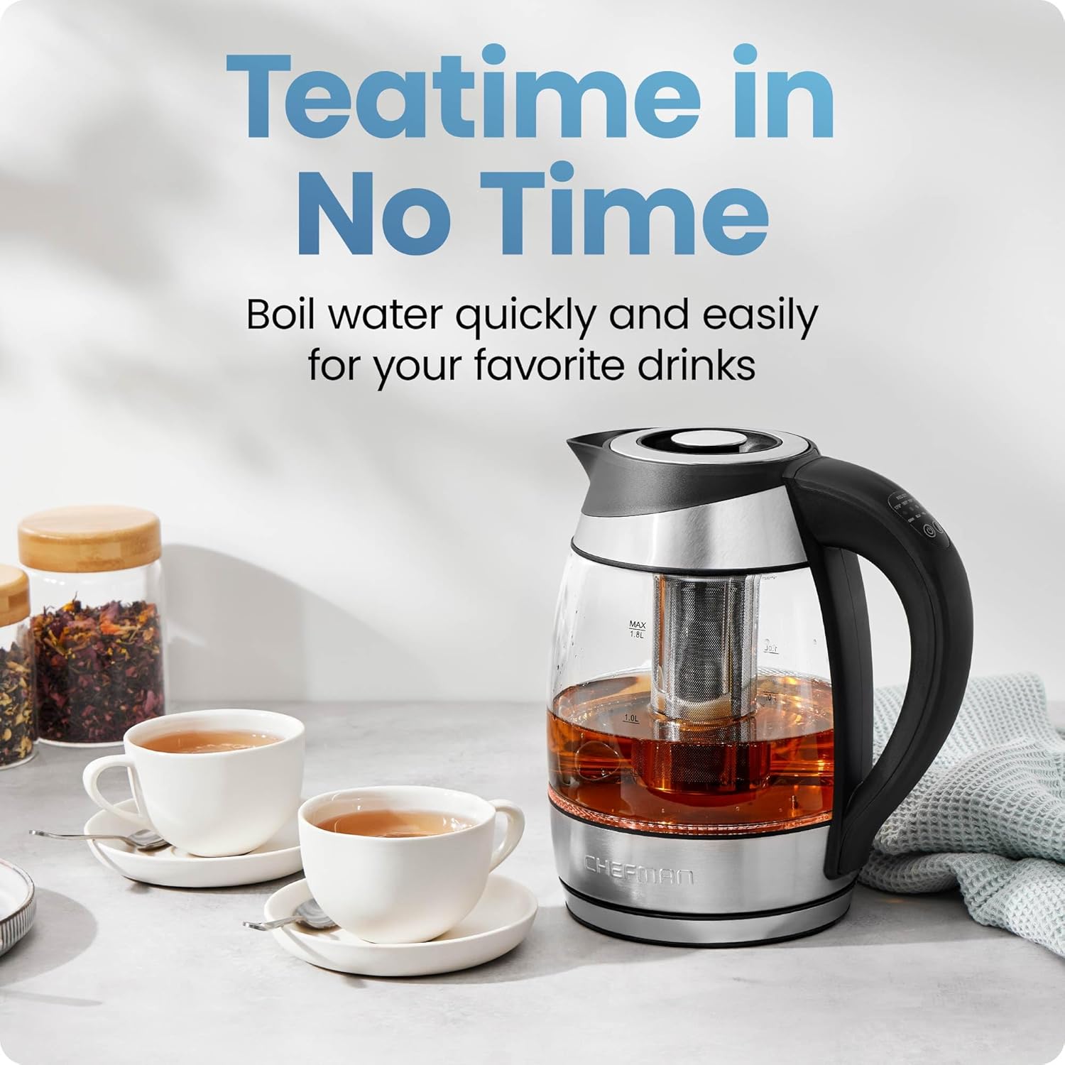 Electric Kettle with Temperature Control, 5 Presets LED Indicator Lights, Removable Tea Infuser, Glass Tea Kettle &