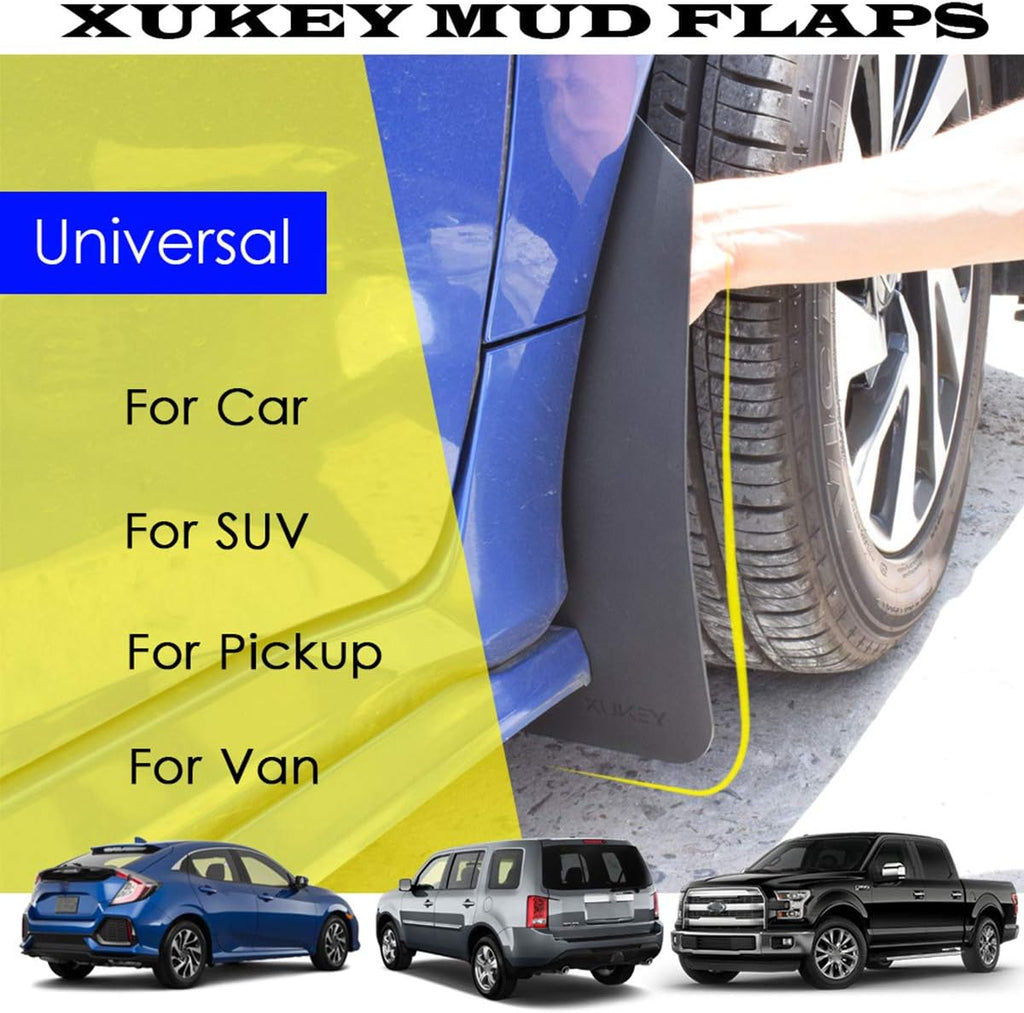 Universal Mud Flaps, Front and Rear Deluxe Molded Black Splash Guards, PP+TPO Plastic, 4-Pack Set with Screw Fixings