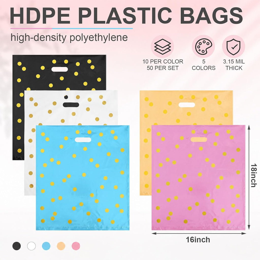 50 Pcs 16" x 18" Large Plastic Merchandise Bags with Handle Colored