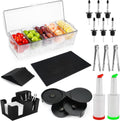 Bartending Supplies - 18" x 12" Bar Mat Garnish Tray with Lid Bar Caddy 3 Tier Bar Glass Rimmer, 2 Plastic Juice Pour