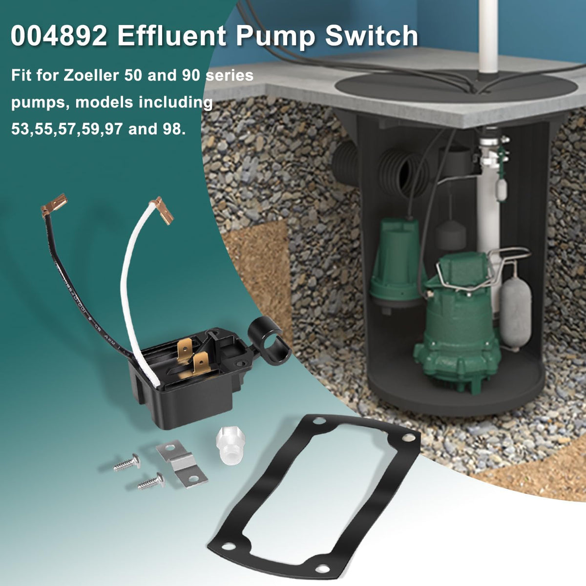 004892 Effluent Pump Switch for Zoeller 53-0001 Pump, Mechanical Switch Assembly with Gasket