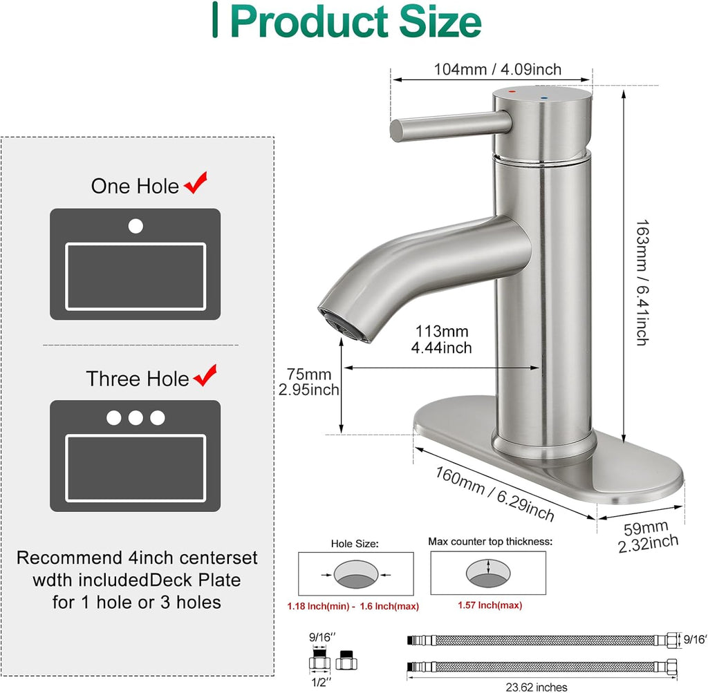 Brushed Nickel Bathroom Faucet Single Handle Bathroom Vanity Sink Faucet with Pop-up Drain, Rv Lavatory Vessel Faucet