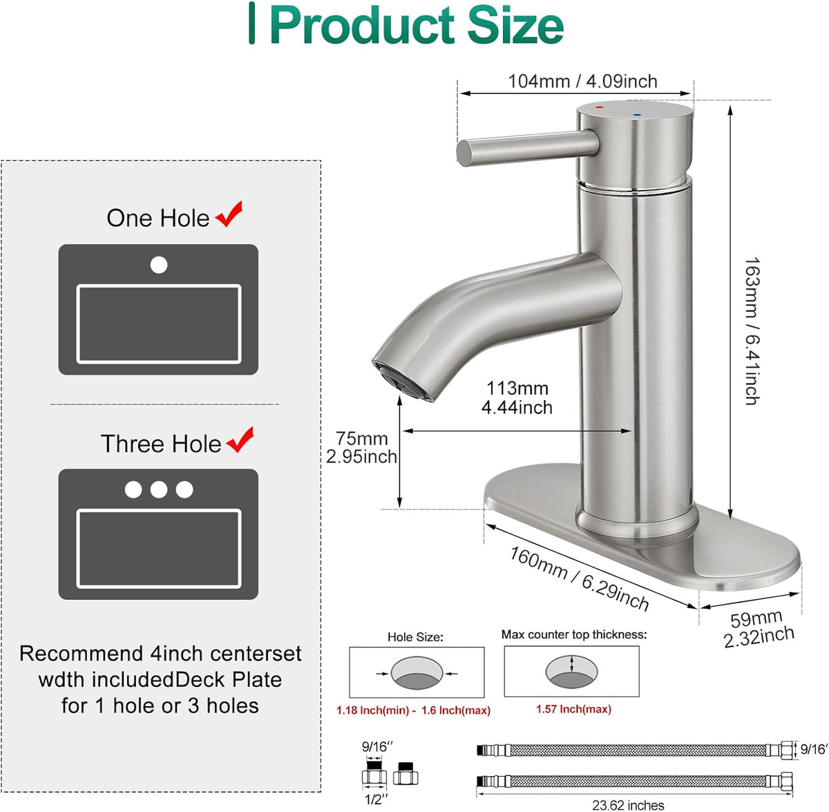 Brushed Nickel Bathroom Faucet Single Handle Bathroom Vanity Sink Faucet with Pop-up Drain, Rv Lavatory Vessel Faucet