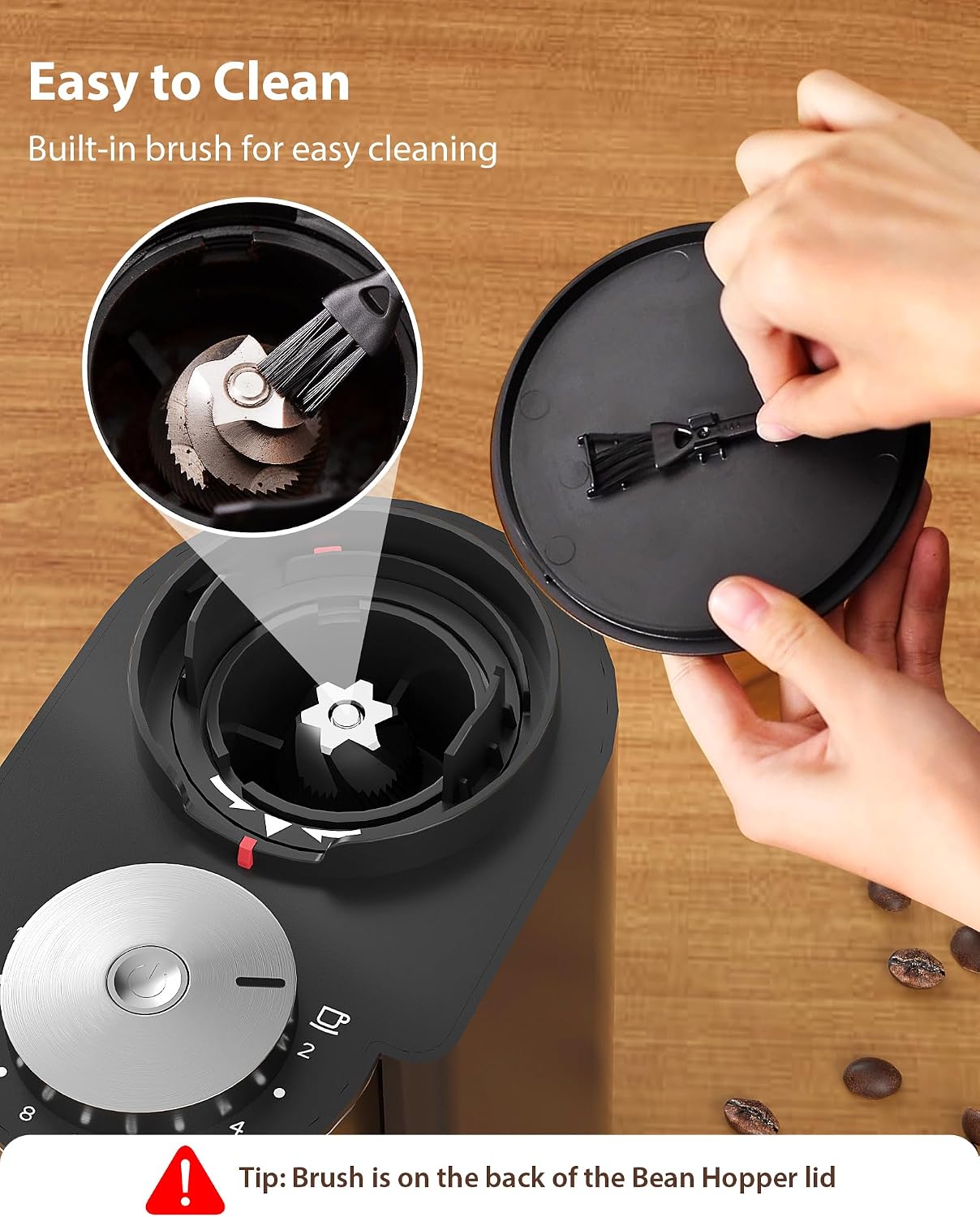 Aromaster Burr Coffee Grinder, 25 Settings, 2-12 Cups, Anti-Static, Black | Stainless Steel, Removable Burr, Brush