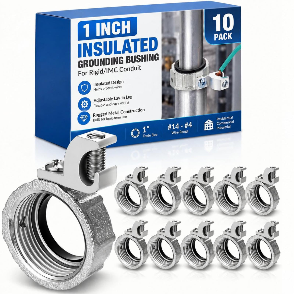 Blulu 10 Pcs Insulated Grounding Bushing with Adjustable Lay in Lug,1 "