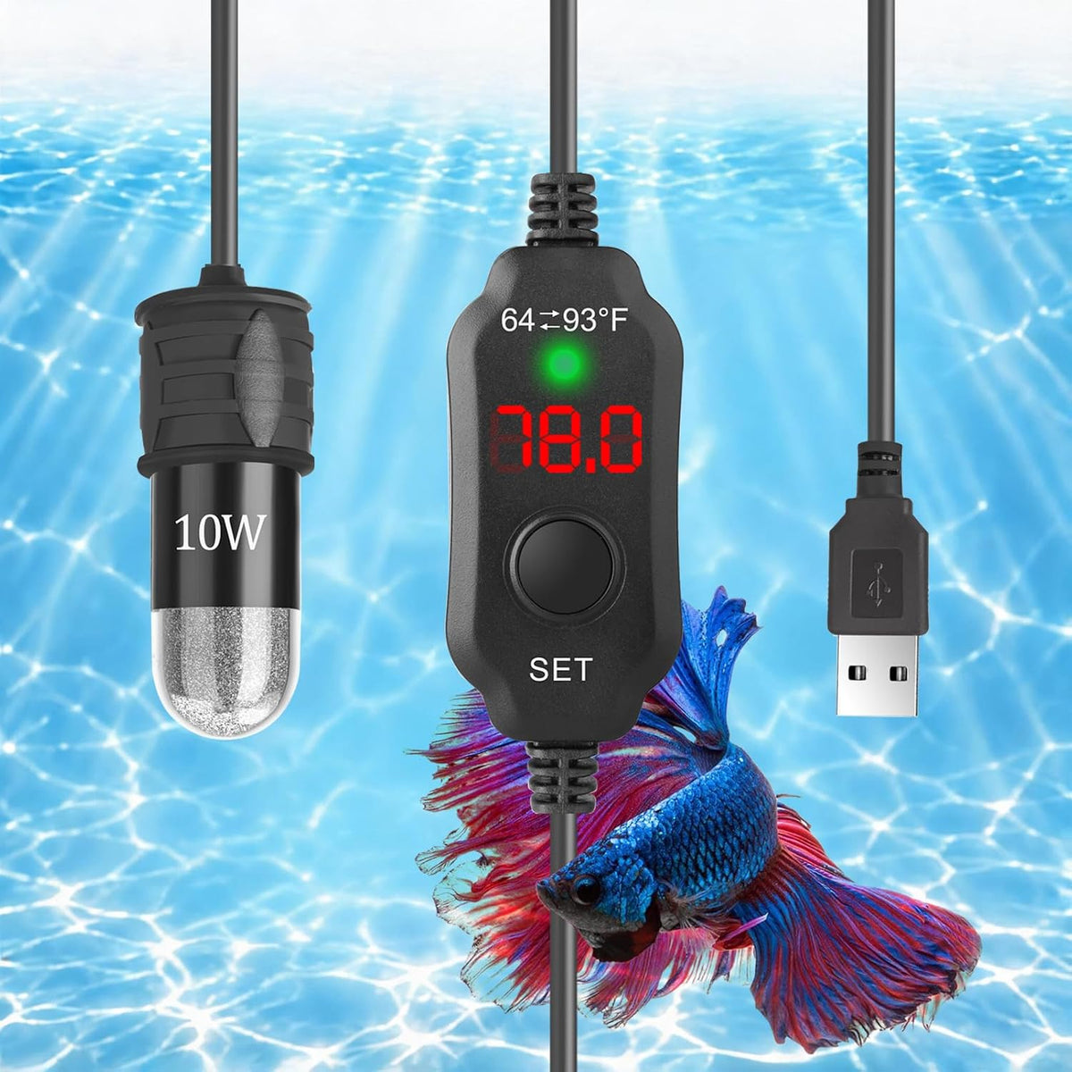 5V/2A USB 10W Super Mini Aquarium Betta Heater for Tanks up to 1 Gal