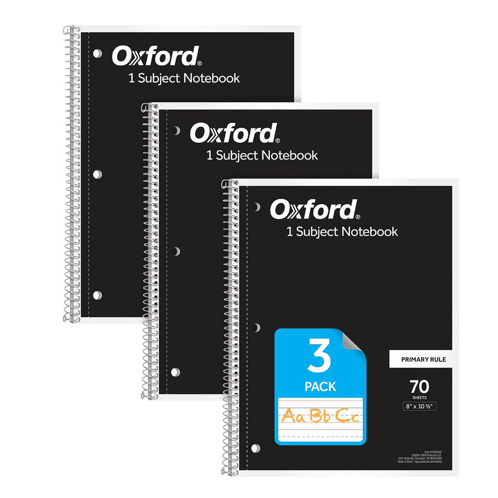 Oxford Primary Ruled Spiral Notebooks, Writing/Drawing Practice for Kids, Grades Pre-K, K-2, 70 Sheets, 8 x 10.5