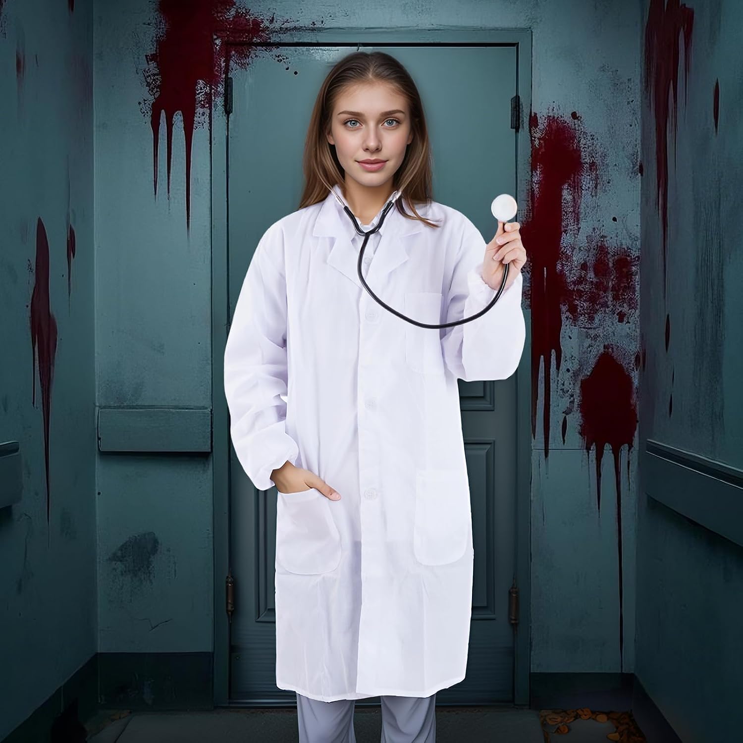 Scientist Doctor Costume Lab Coat Women Men Halloween White Long Sleeve Lab Coat Unisex Adult Nurse Costume Lab Coat