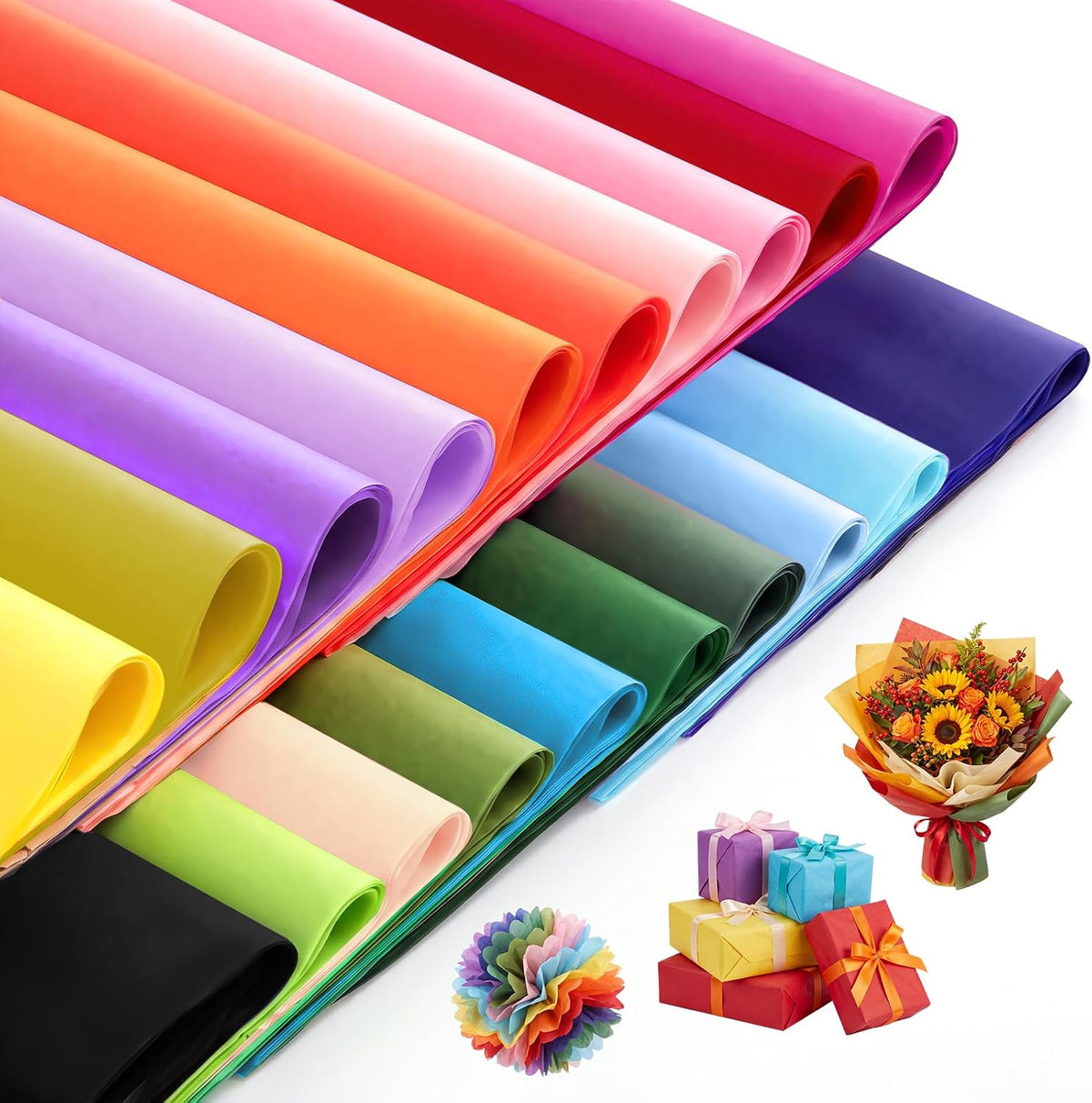360 Sheets Colored Tissue Paper for Gift Bags & Crafts 20 X 28 Inch