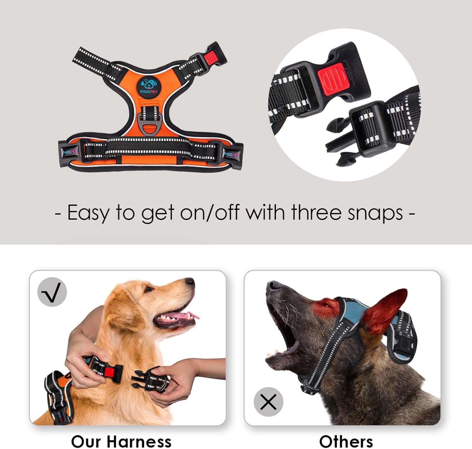 No Pull Dog Harness Medium Reflective Front Clip Vest with Handle,Adjustable 2 Metal Rings 3 Buckles,[Easy to Put on