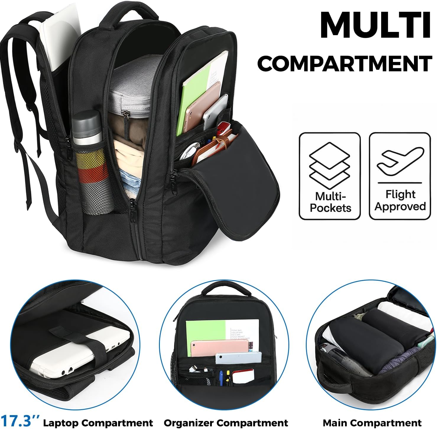 Carry on Backpack, 40L Flight Approved Large Travel Laptop Backpack, 17 Inch Water Resistant Luggage Computer Daypack