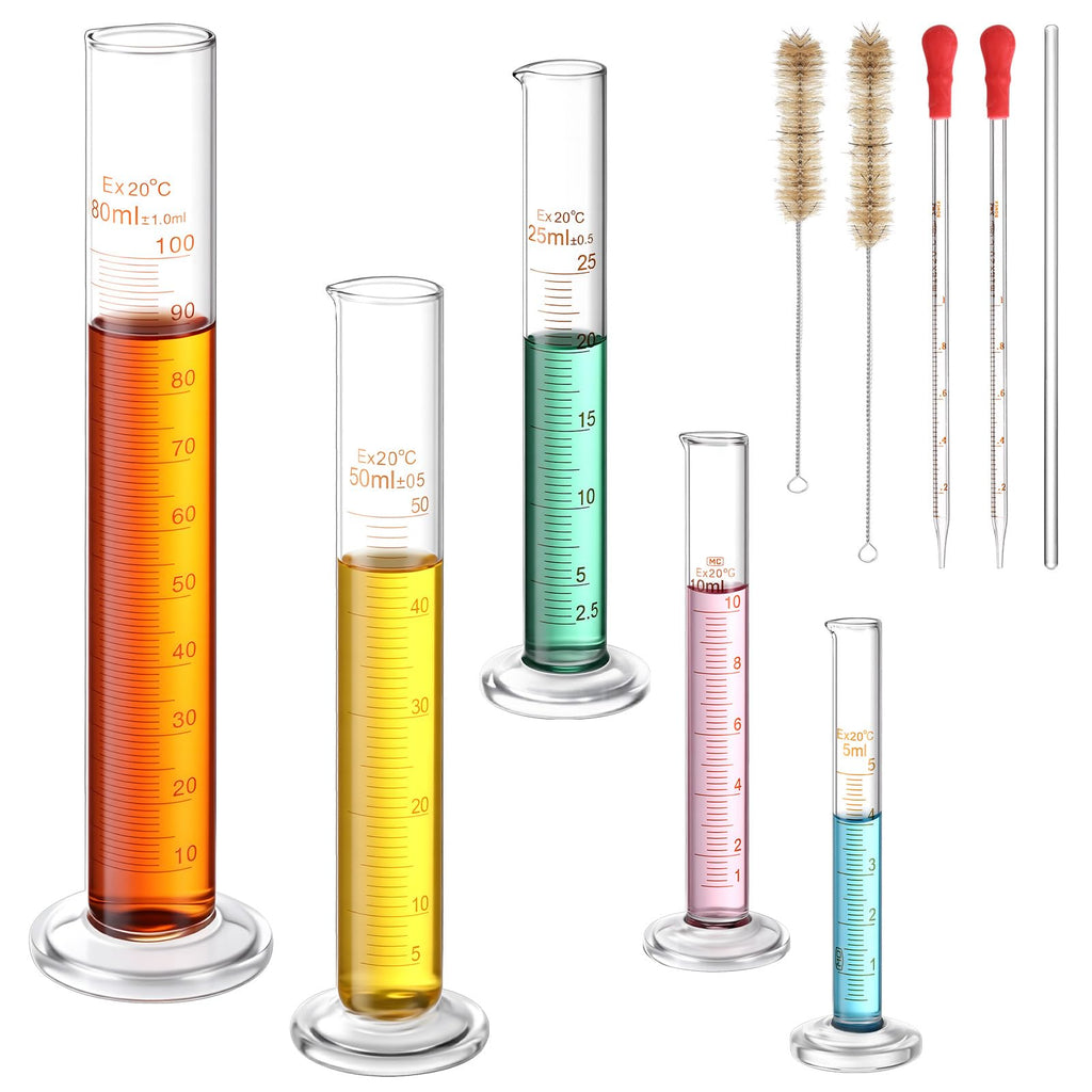 Jetec 10 Pcs Thick Glass Graduated Cylinder Set 5-100ml