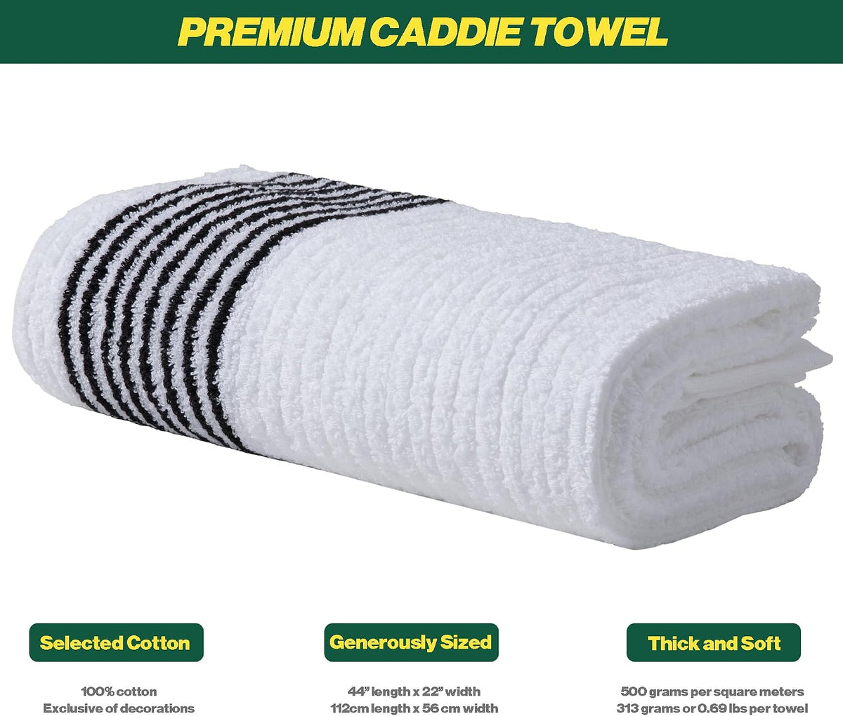 Caddie Golf Towel, Extra Large 44” x 22” Caddy Towel for Tour Professionals, Selected Soft Cotton, Absorbent with