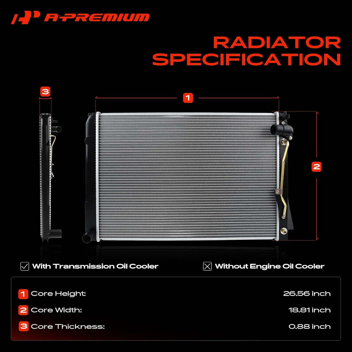 A-Premium Engine Coolant Radiator Assembly with Transmission Oil Cooler