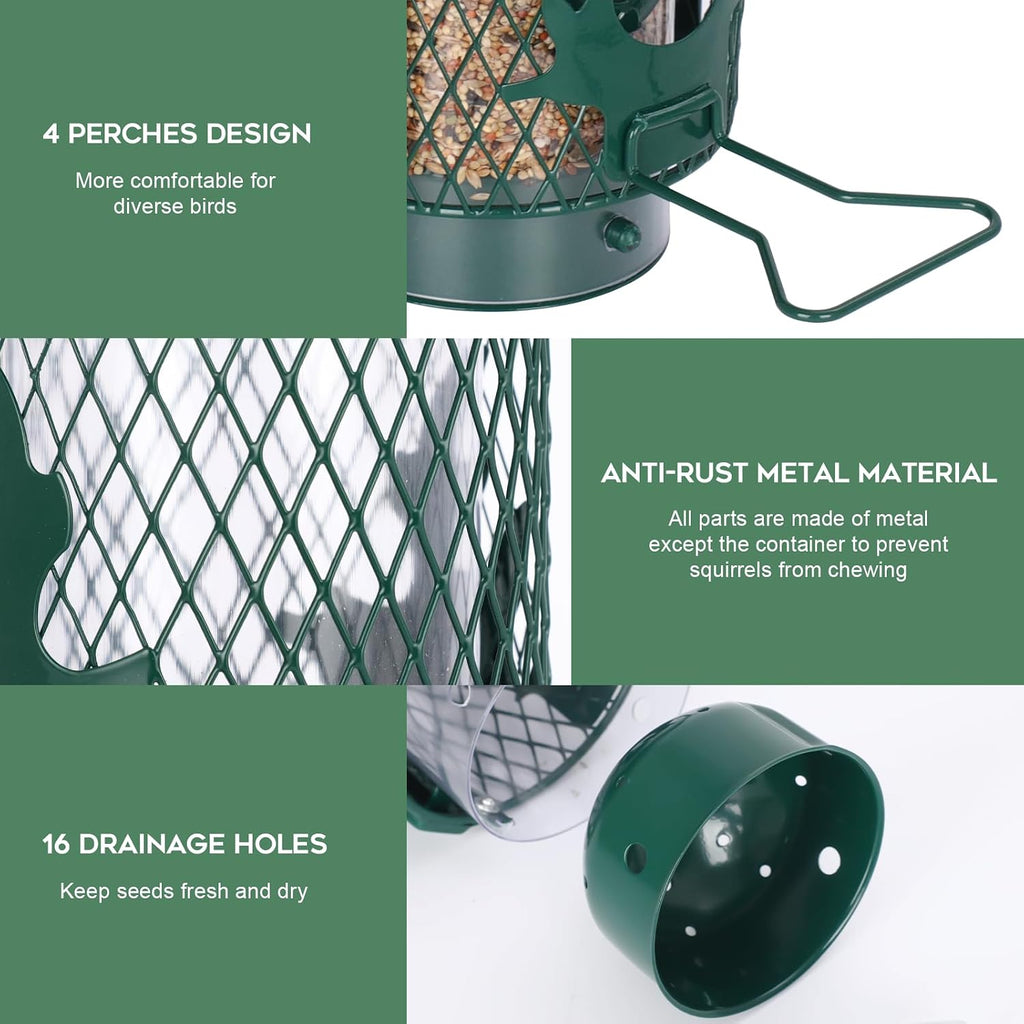 Metal Squirrel Proof Bird Feeders for Outdoors Hanging, Green