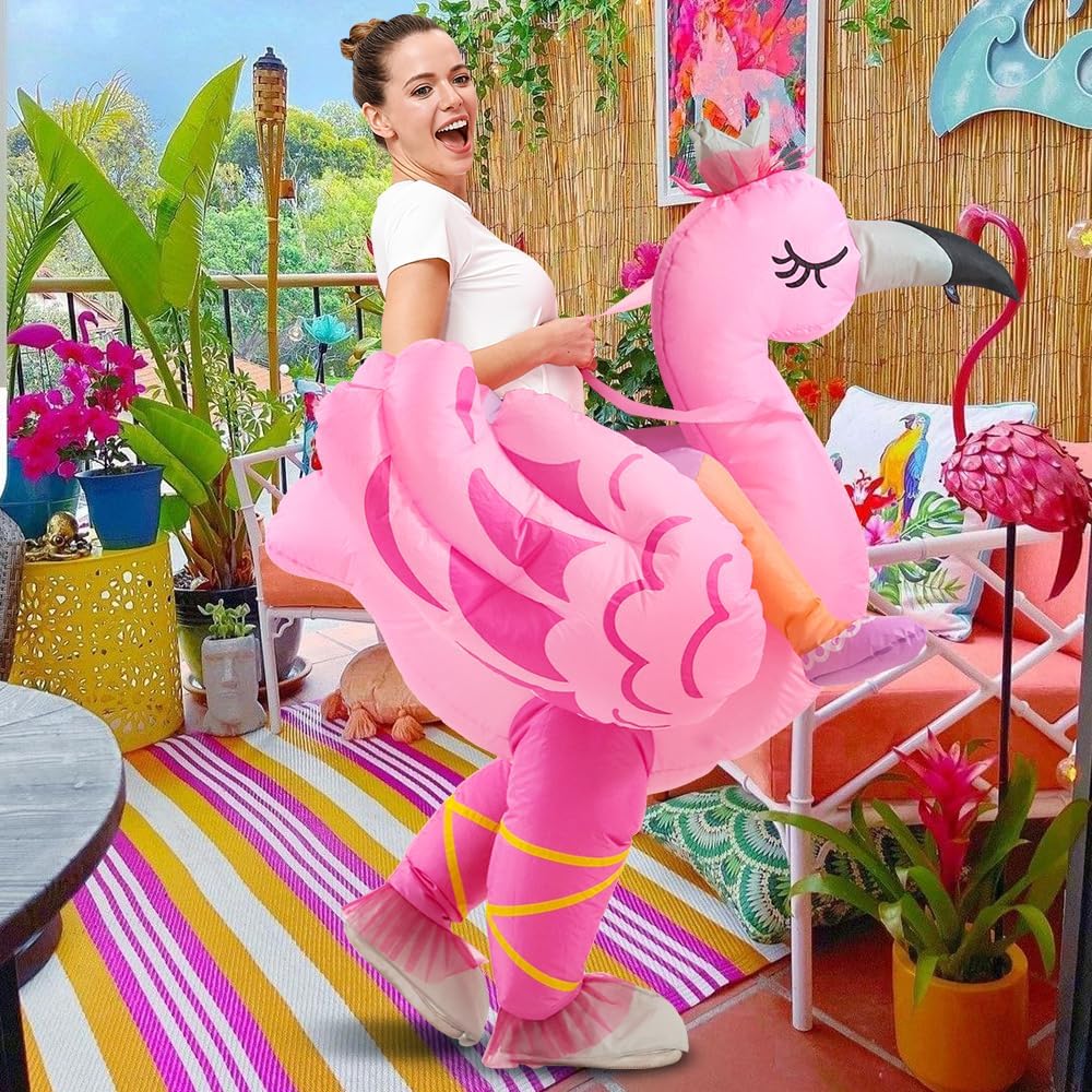 Inflatable Flamingo Costume Adult, Inflatable Costumes Women, Pink Flamingo Funny Suit Blow Up Costume for Adults