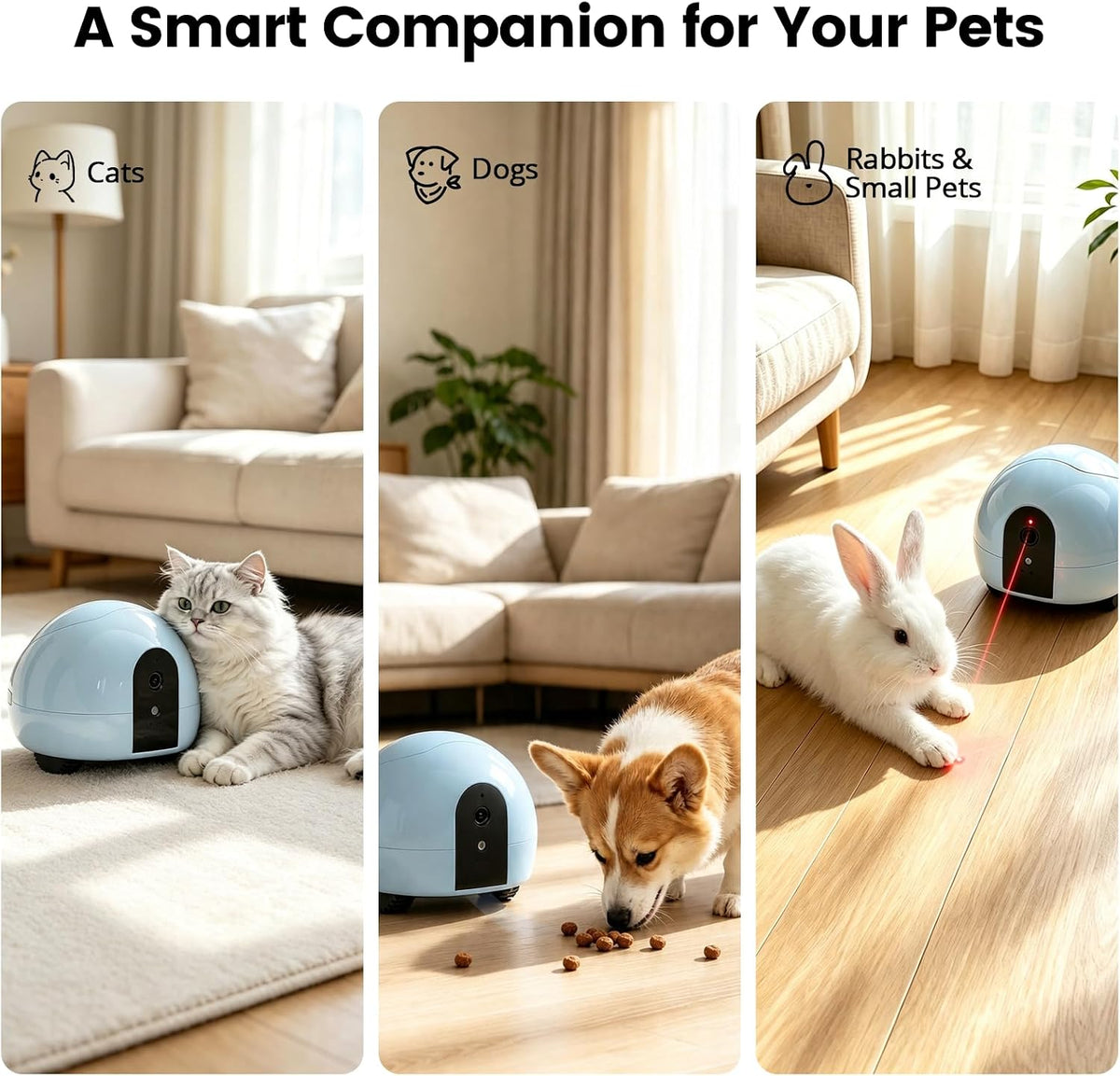 Pet Camera Robot with Treat Dispenser & Laser, Mobile Cat & Dog Home Companion, Remote Control Pet Monitor with