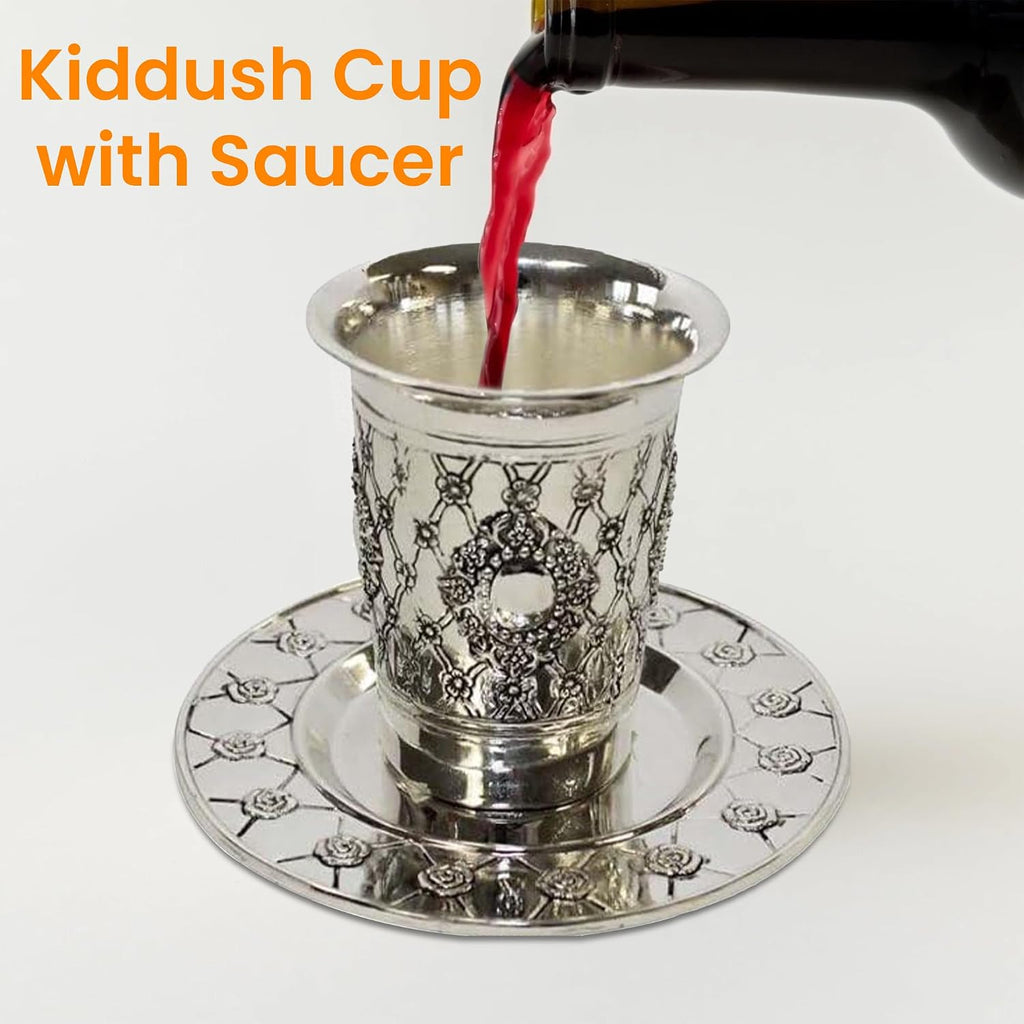 Kiddush Cup with Saucer | (KE-CA22371S) 9-Inch Premium Quality Silver Plated Elijah's Goblet Cup | Perfect for