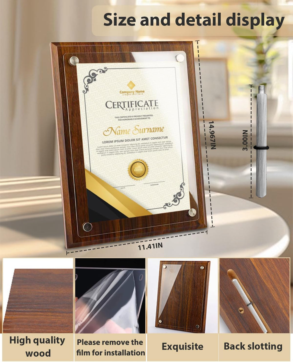 14.88x11.22"Certificate Display Plaque,Wood Certificate Frame Holder | Wood Plaque, Employee Appreciation Plaques