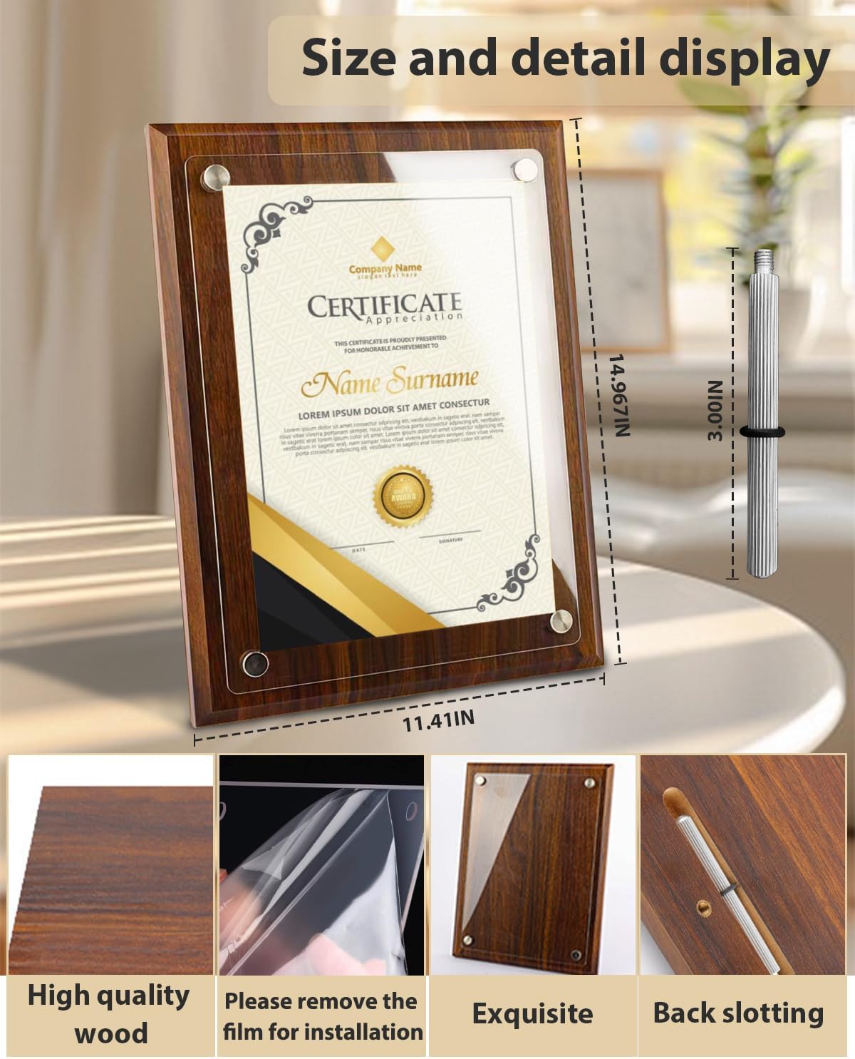 14.88x11.22"Certificate Display Plaque,Wood Certificate Frame Holder | Wood Plaque, Employee Appreciation Plaques