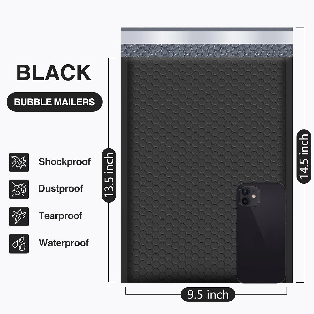 Bubble Mailers 9.5x14.5" 40 Pack Usable Size 9.5x13.5" Black Padded