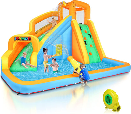 Inflatable Water Slide Park wtih Splash Pool, Climbing Wall, Water Cannon,Blow up Water Slides for Backyard Outdoor