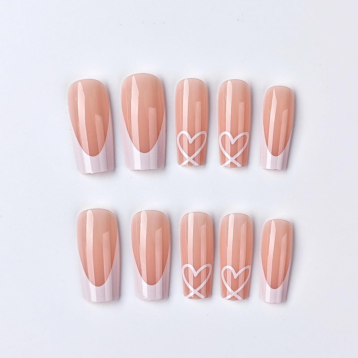 White French Tip Press on Nails, Medium Square Fake Nails