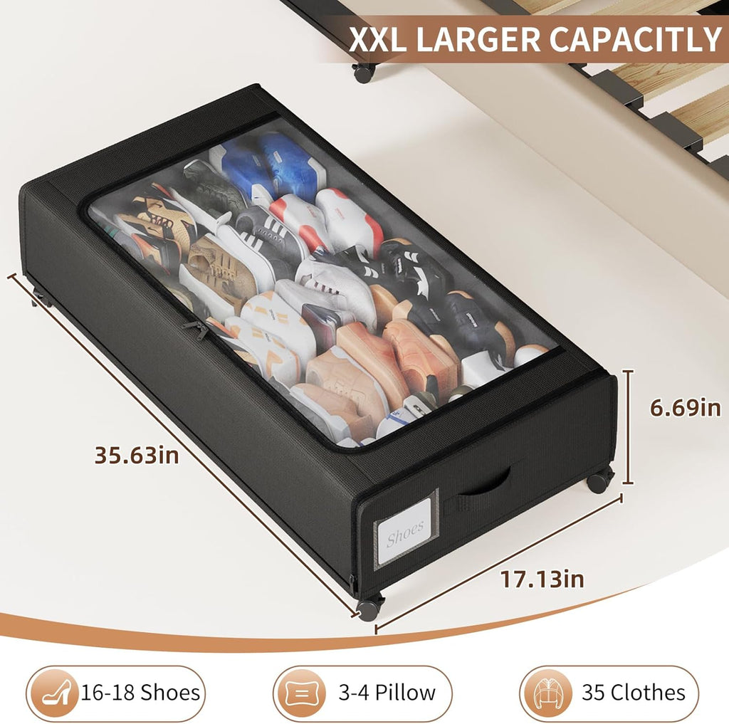 XXXXL Extra Long Under Bed Storage with Wheels,BIGGEST Size Available(66L) under the bed storage Organizer with
