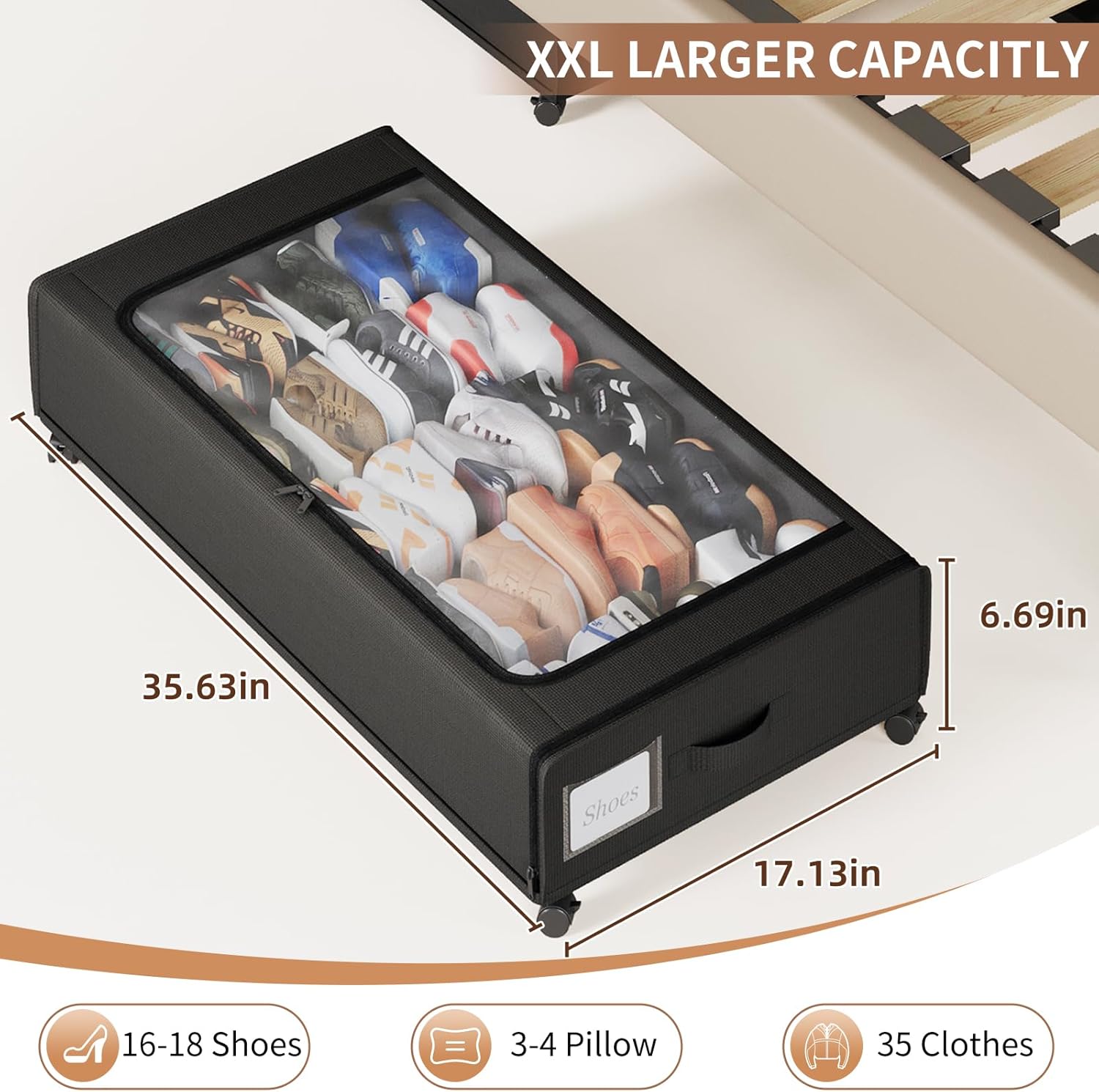 XXXXL Extra Long Under Bed Storage with Wheels,BIGGEST Size Available(66L) under the bed storage Organizer with