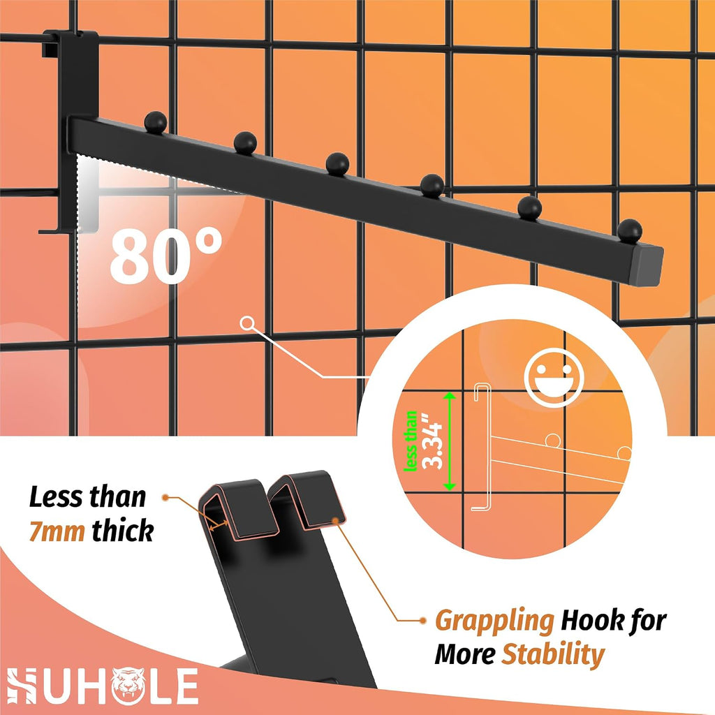 10 Pack 12 Inch Gridwall Waterfall Hooks with 6 Ball Faceouts | 22 lb Capacity Clothing Hangers for 3 x 3 Inch Wire