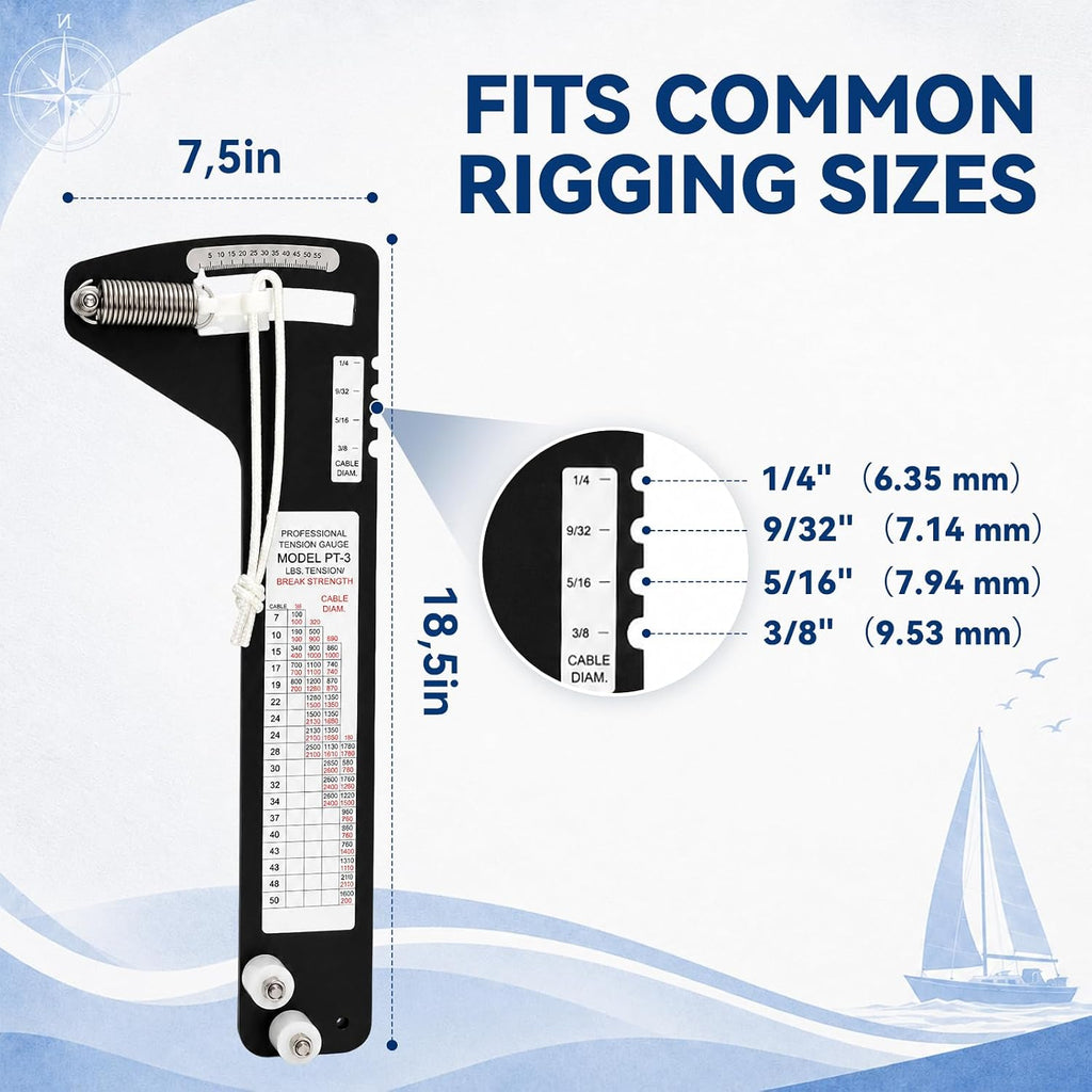 PT-3 Sailboat Rigging Tension Gauge, 4500 lb