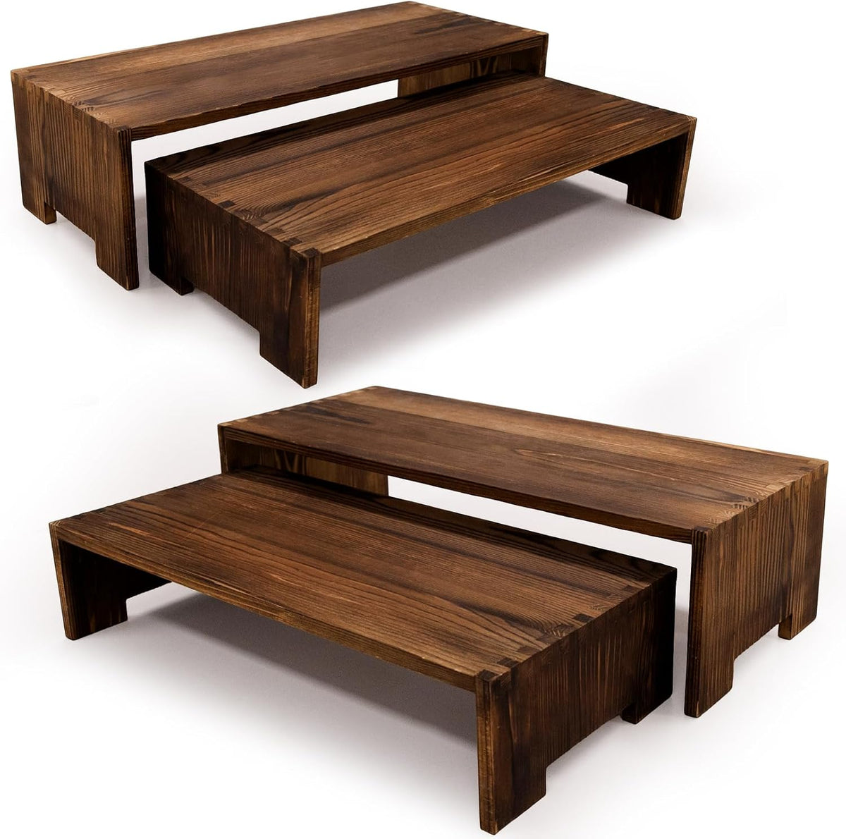 4Pcs Large Display Riser Wood Risers Cupcake Display Stand 2 Tier Racks Rectangular, 2 Set Perfume Decorative Display