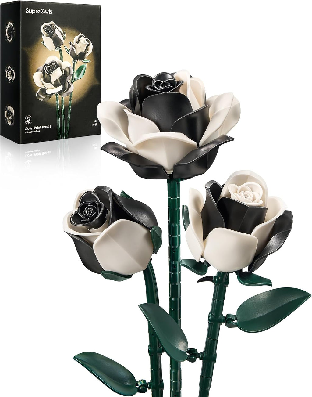 Black White Roses Flowers Building Set 3Pack Basket Stuffers Gifts