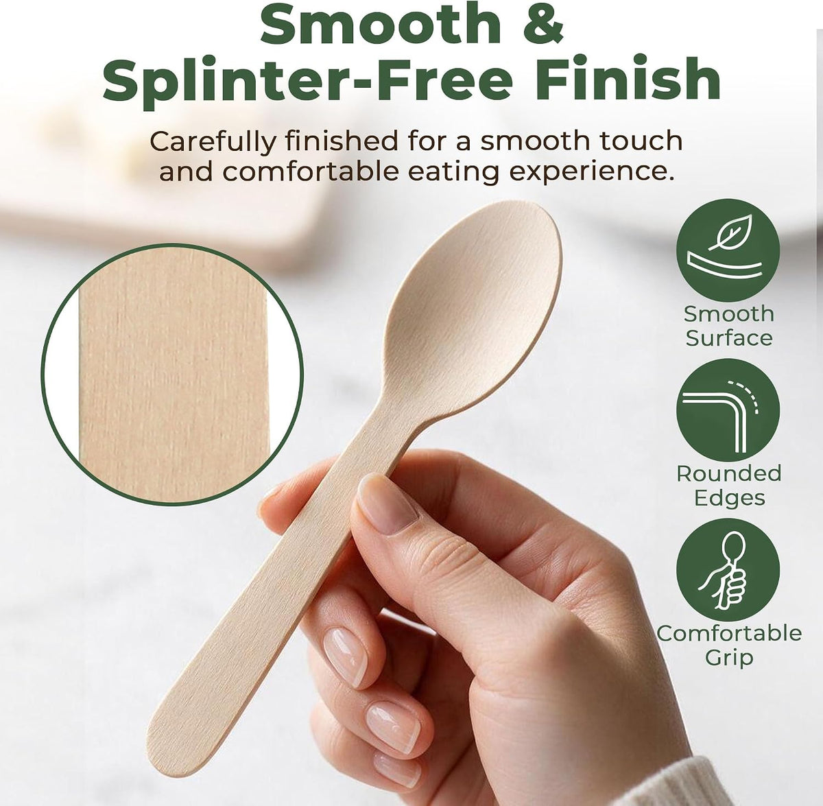100 Count Disposable Wooden Cutlery Spoons for Parties events
