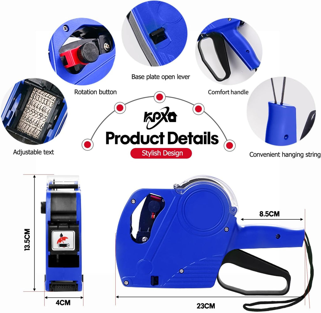 MX5500 Pricing Tag Gun with 5500 pcs White Label Gun Stickers & 3 Extra Inker Rollers, Pricing Label Gun, 8 Digits