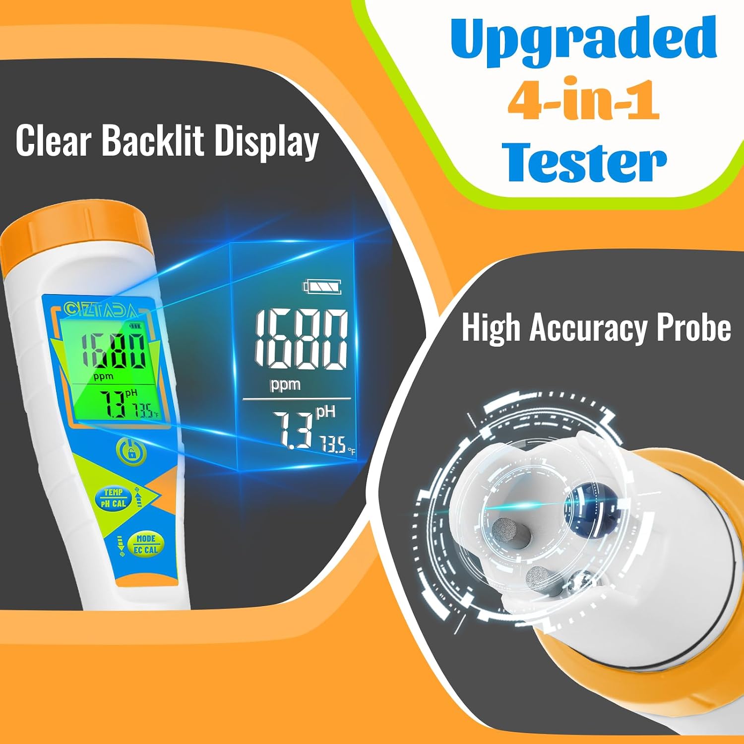 Digital pH Tester Water pH EC PPM Meter for Hydroponics Nutrients | pH Conductivity TDS Temperature Monitor Meter