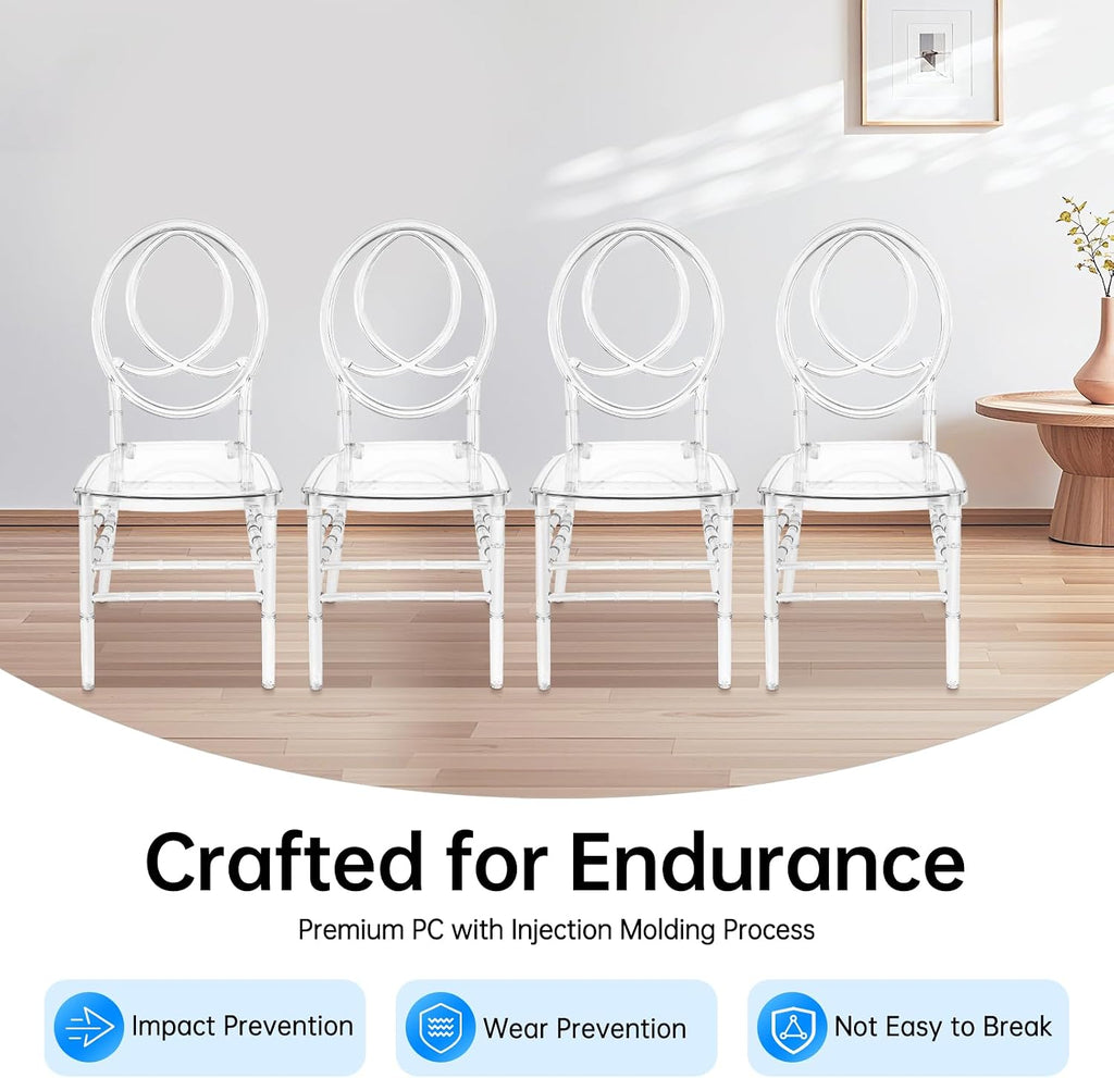 Clear Acrylic Chiavari Chairs, 4 of Modern Transparent Dining Chairs Set High-Back Stackable Crystal Dining Chairs