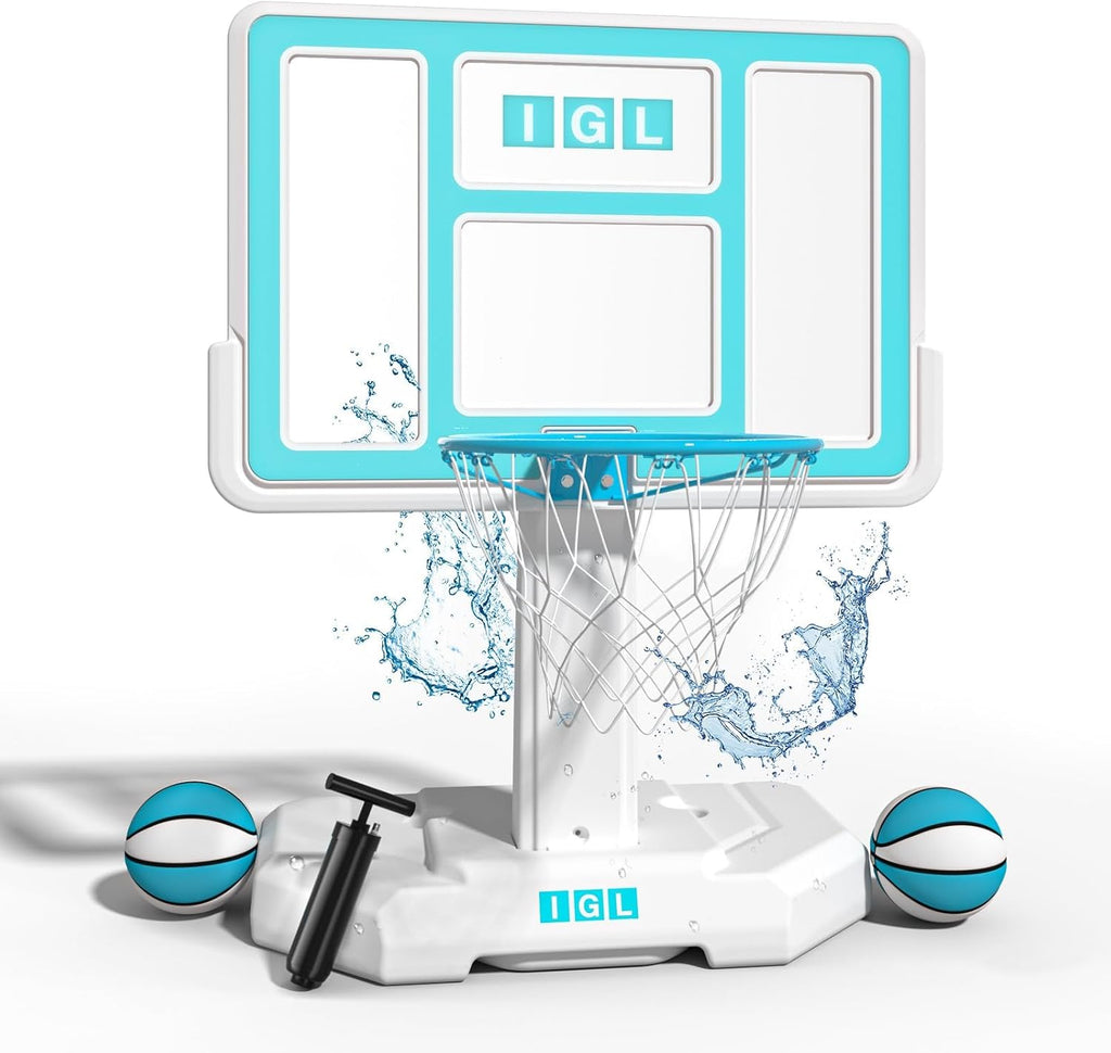 Pool Basketball Hoop Outdoor, Outdoor Poolside Basketball Hoop, Base & Stand Double Water Storage with 2 Ball &